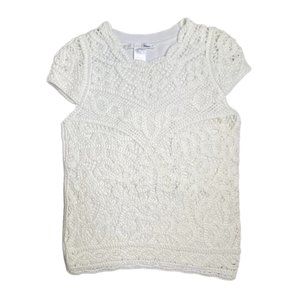 Elliston Short Sleeve Crocheted White Top Size XS